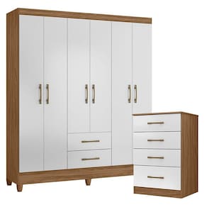 Guarda Roupa Casal Panamá e Cômoda MS913 Naturale Branco – Moval