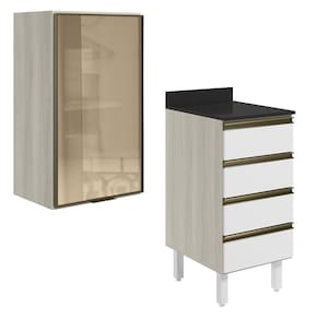 Armario Aereo Vidro Balcao 4G 40 cm MDF Kali Bianco Toq Branco Uv Nicioli