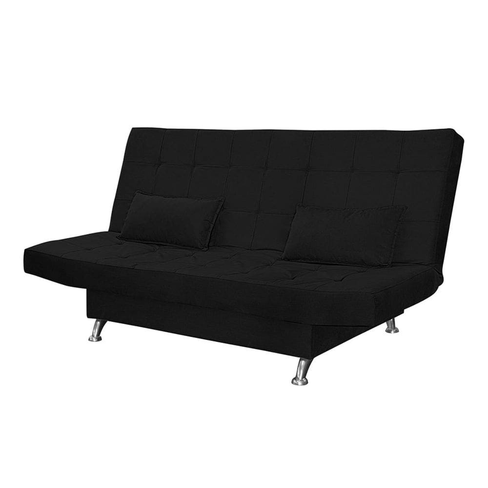 Sofá Cama Casal Com Almofadas Rivera Suede Preto