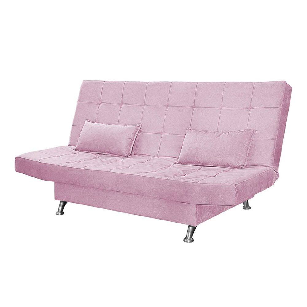 Sofá Cama Casal Com Almofadas 3 Lugares Rivera Suede Rosê