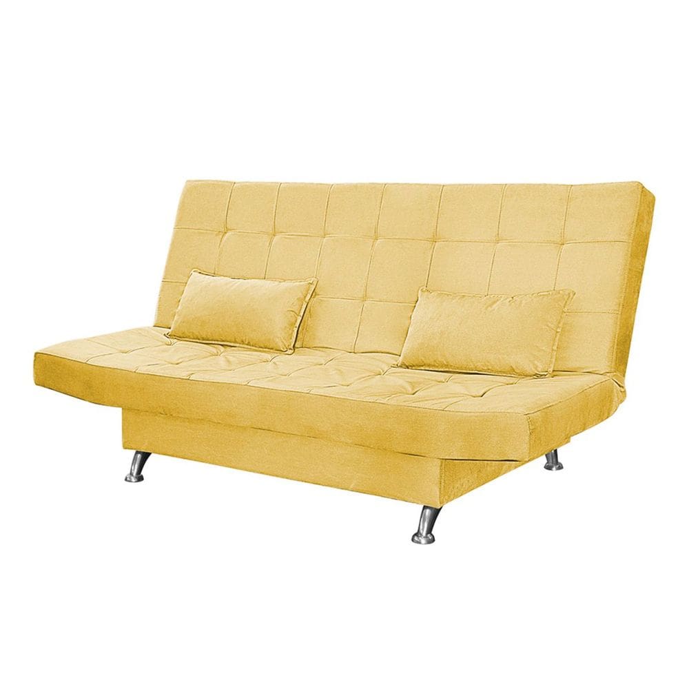 Sofá Cama Casal 3 Lugares Com Almofada Bettina Suede Amarelo