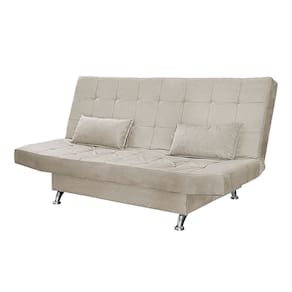 Sofá Cama Casal Com Almofadas 3 Lugares Bettina Suede Bege