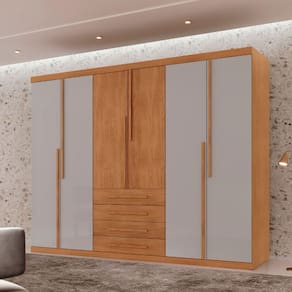 Guarda Roupa Casal Matteo mdf 6pts 4gvts Moderna Mobília Naturalle/off White