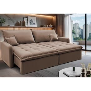 Sofá Sem Caixa Retrátil 2,00m Softgel Luna Velusoft Castor Cama Inbox