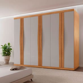 Guarda Roupa Casal Rommeo mdf 6pts 6gvts Moderna Mobília Naturalle/off White
