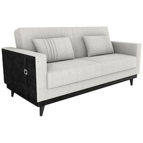 Sofa Cama 2 Lugares 203 cm Boucle Natural Corino Preto Milani Store