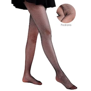 Meia Calça Arrastão Preta com Strass Feminina Roupa