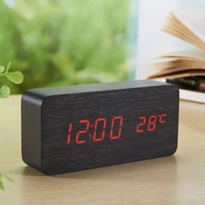 Relogio Despertador Mesa Digital Madeira Com Sound Control Cor:Preto