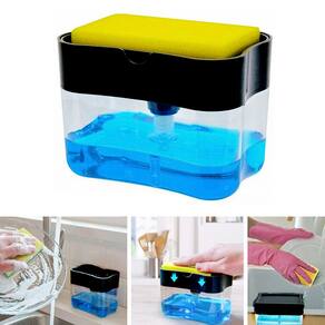 Dispenser Dosador De Detergente Sabão 2x1 Esponja Limpeza Cozinha Com Dosador Cor:Azul