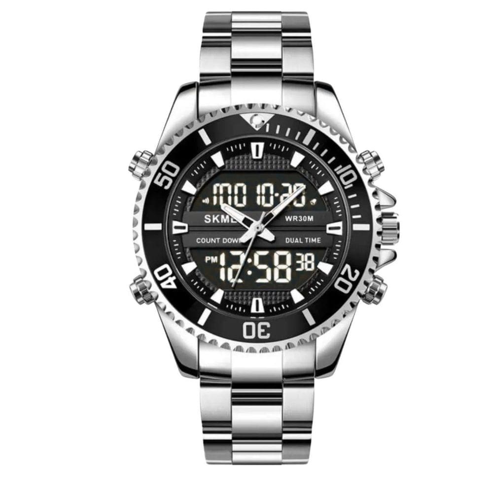 Relógio Masculino Skmei Anadigi 1850 Prata E Preto