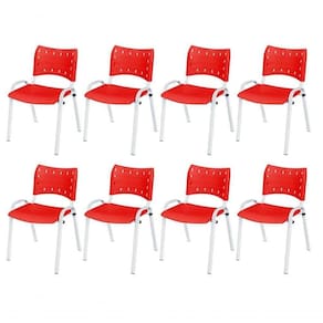 Cadeira Iso Base Branco Igreja, Escola, Escritório - Vermelho Kit 8 Peças