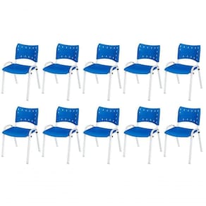 Cadeira Iso Base Branco Igreja, Escola, Escritório - Azul Kit 10 Peças