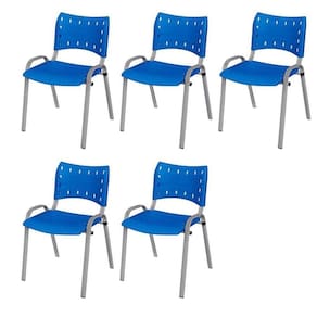 Cadeira Iso Base Cinza, Igreja, Escola, Escritório - Azul Kit 5 Peças