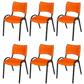 Cadeira Iso Base Preto Igreja, Escola, Escritório - Laranja Kit 6 Peças