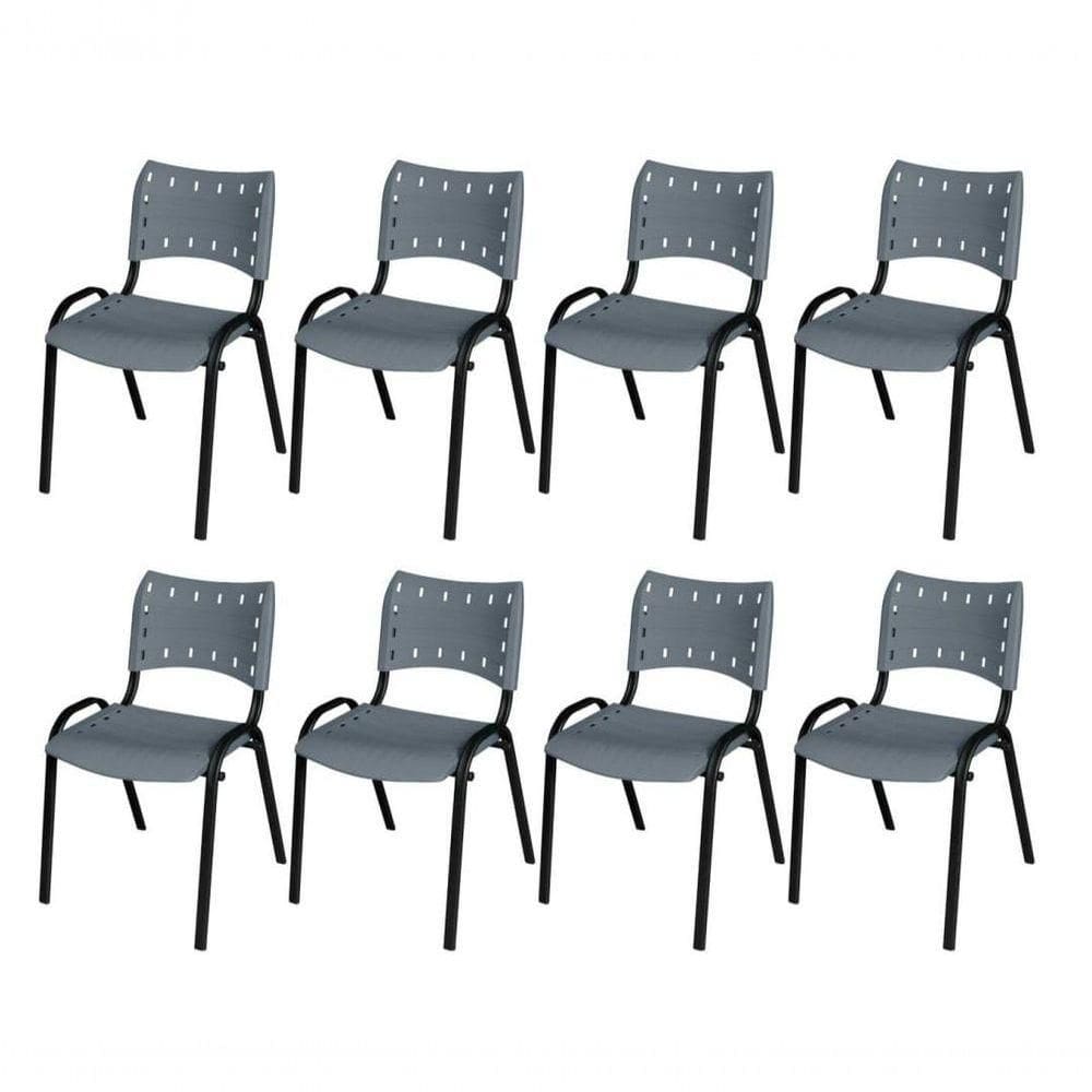 Cadeira Iso Base Preto Igreja, Escola, Escritório - Cinza Kit 8 Peças