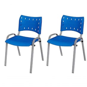 Cadeira Iso Base Cinza Igreja, Escola, Escritório - Azul - Kit 2 Peças
