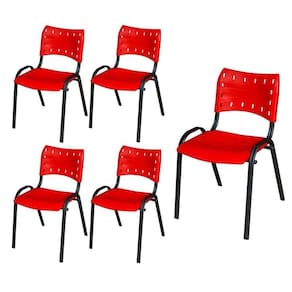 Cadeira Iso Base Preto Igreja, Escola, Escritório - Vermelho Kit 5 Peças