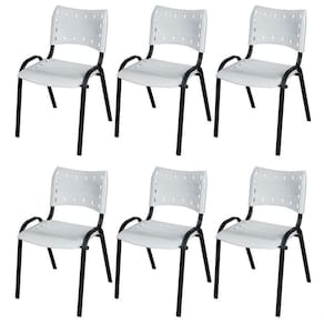 Cadeira Iso Base Preto Igreja, Escola, Escritório - Branco Kit 6 Peças