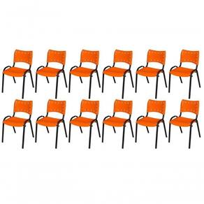 Cadeira Iso Base Preto Igreja, Escola, Escritório - Laranja Kit 12 Peças