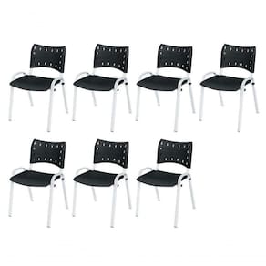 Cadeira Iso Base Branco Igreja, Escola, Escritório - Preto Kit 7 Peças