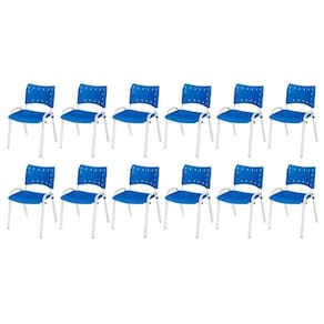 Cadeira Iso Base Branco Igreja, Escola, Escritório - Azul Kit 12 Peças