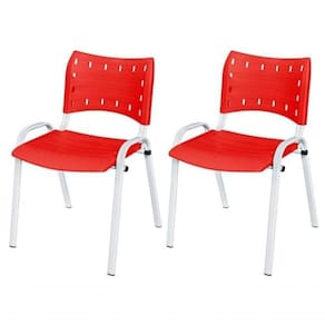 Cadeira Iso Base Branco Igreja, Escola, Escritório - Vermelho - Kit 2 Peças