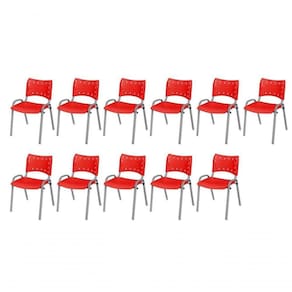 Cadeira Iso Base Cinza, Igreja, Escola, Escritório - Vermelho Kit 11 Peças