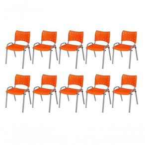Cadeira Iso Base Cinza, Igreja, Escola, Escritório - Laranja Kit 10 Peças