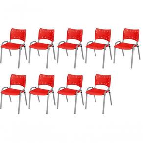 Cadeira Iso Base Cinza, Igreja, Escola, Escritório - Vermelho Kit 9 Peças