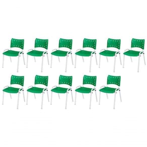 Cadeira Iso Base Branco Igreja, Escola, Escritório - Verde Kit 11 Peças