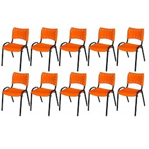 Cadeira Iso Base Preto Igreja, Escola, Escritório - Laranja Kit 10 Peças