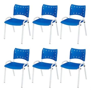Cadeira Iso Base Branco Igreja, Escola, Escritório - Azul Kit 6 Peças