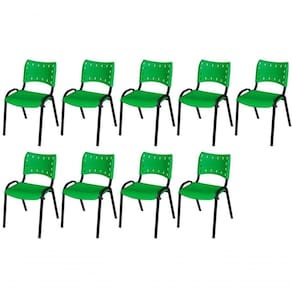 Cadeira Iso Base Preto Igreja, Escola, Escritório - Verde - Kit 9 Peças