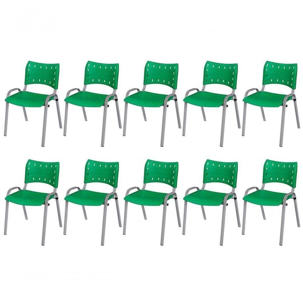 Cadeira Iso Base Cinza, Igreja, Escola, Escritório - Verde Kit 10 Peças