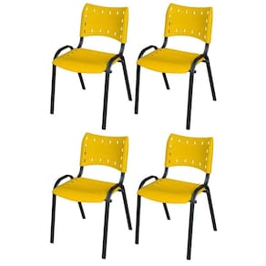 Cadeira Iso Base Preto Igreja, Escola, Escritório - Amarelo Kit 4 Peças
