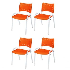 Cadeira Iso Base Branco Igreja, Escola, Escritório - Laranja Kit 4 Peças