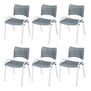 Cadeira Iso Base Branco Igreja, Escola, Escritório - Cinza Kit 6 Peças