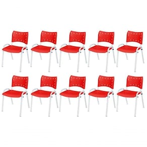 Cadeira Iso Base Branco Igreja, Escola, Escritório - Vermelho Kit 10 Peças