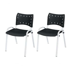 Cadeira Iso Base Branco Igreja, Escola, Escritório - Preto - Kit 2 Peças