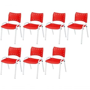 Cadeira Iso Base Branco Igreja, Escola, Escritório - Vermelho Kit 7 Peças