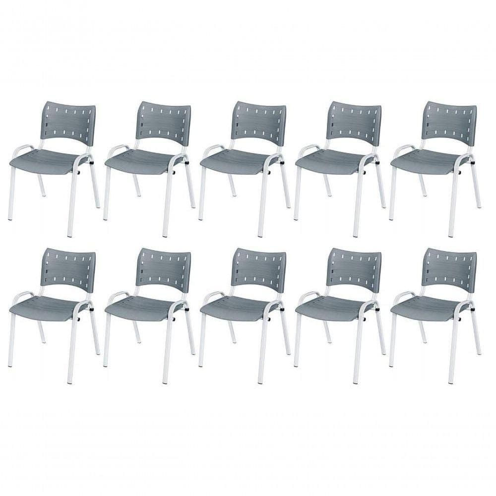 Cadeira Iso Base Branco Igreja, Escola, Escritório - Cinza Kit 10 Peças