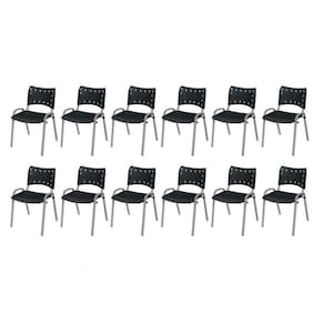 Cadeira Iso Base Cinza, Igreja, Escola, Escritório - Preto Kit 12 Peças