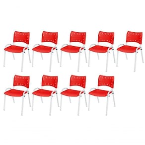Cadeira Iso Base Branco Igreja, Escola, Escritório - Vermelho Kit 9 Peças