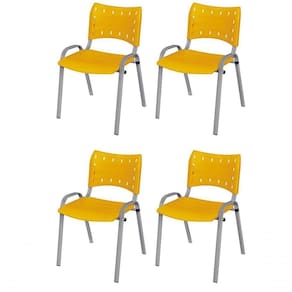 Cadeira Iso Base Cinza, Igreja, Escola, Escritório - Amarelo Kit 4 Peças