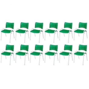 Cadeira Iso Base Branco Igreja, Escola, Escritório - Verde Kit 12 Peças