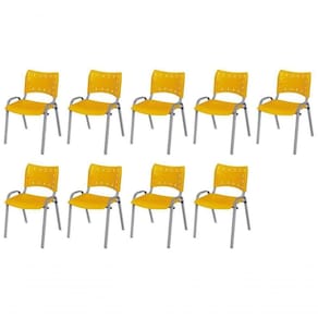 Cadeira Iso Base Cinza, Igreja, Escola, Escritório - Amarelo Kit 9 Peças