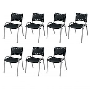 Cadeira Iso Base Cinza, Igreja, Escola, Escritório - Preto Kit 7 Peças