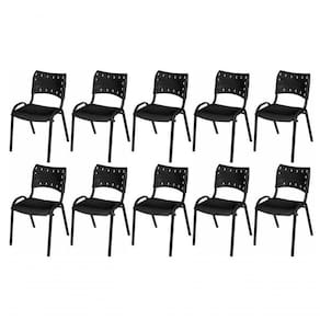 Cadeira Iso Base Preto Igreja, Escola, Escritório - Preto - Kit 10 Peças
