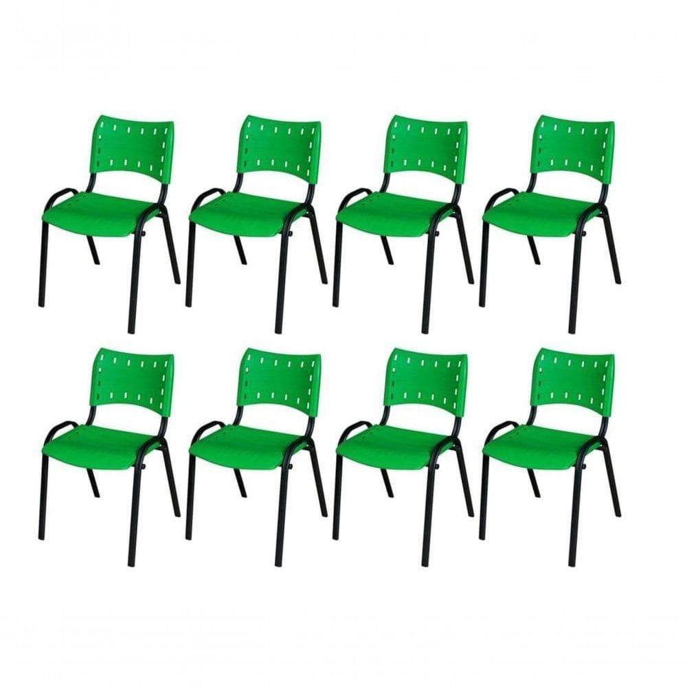 Cadeira Iso Base Preto Igreja, Escola, Escritório - Verde - Kit 8 Peças