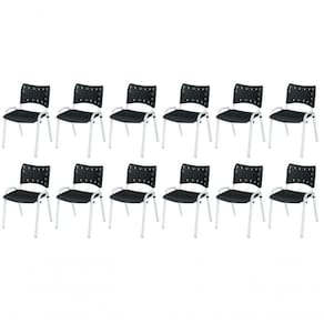 Cadeira Iso Base Branco Igreja, Escola, Escritório - Preto Kit 12 Peças